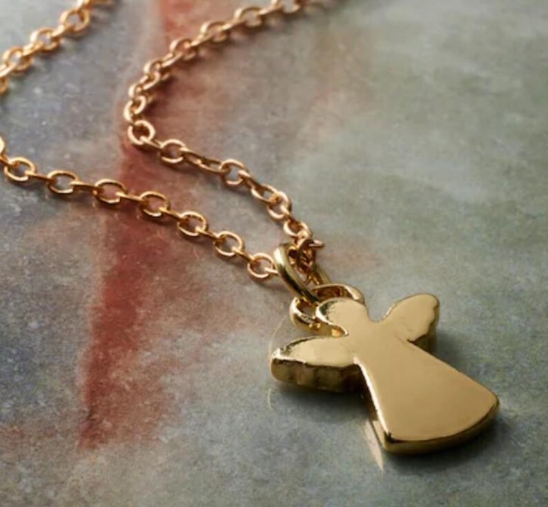 Thick gold angel charm, gold angel pendant, gold angel jewelry, angels for charm bracelets, Catholic Christian religious faith charm jewelry image 3