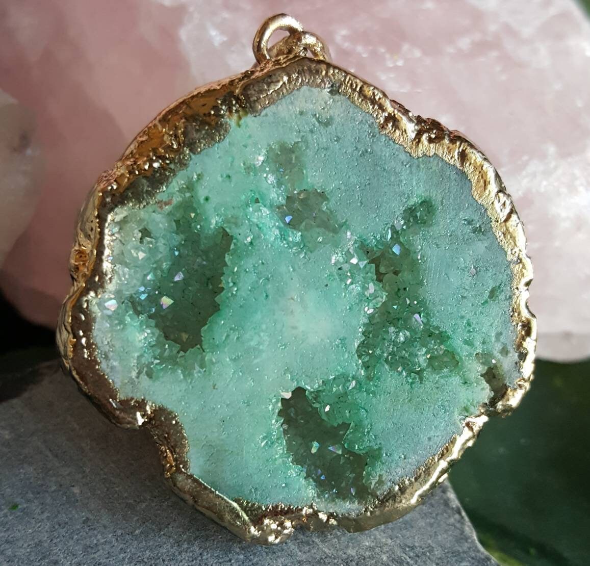 Green Druzy Pendant Mint Green Crystal Pendant Sparkly Green Etsy UK