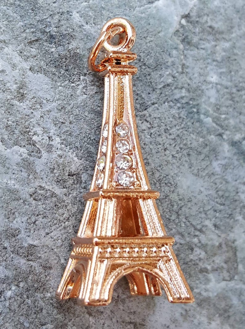 Rose Gold Eiffel Tower Charm Pendant Pink Gold Charm Paris Etsy
