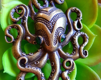 Octopus pendant, large antique bronze Octopus charms pendants for necklaces bracelet, fish ocean lover jewelry gifts, bronze crystal octopus