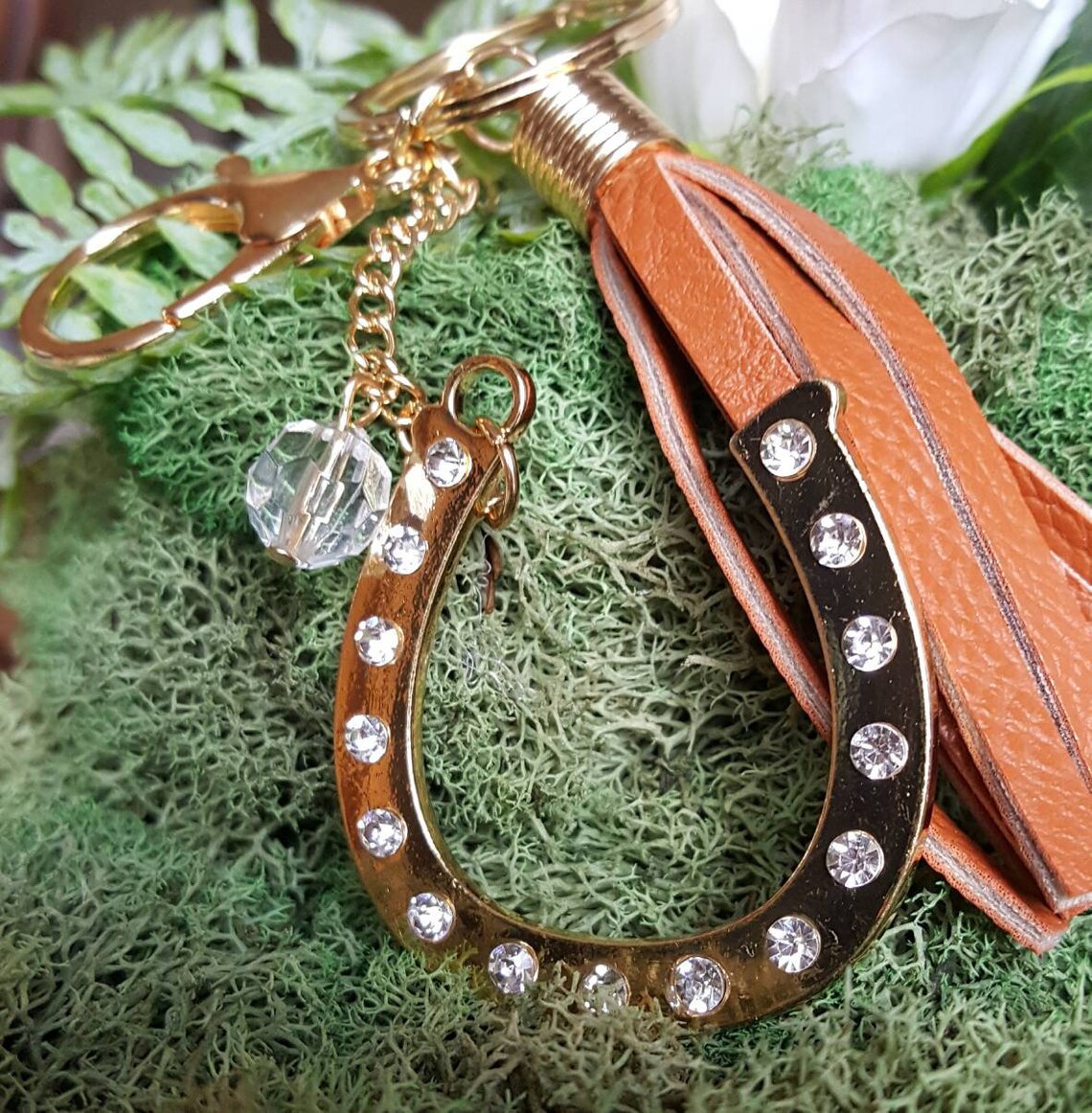 Gold Horseshoe Keychain Sparkly Crystal Keychain Bling Etsy