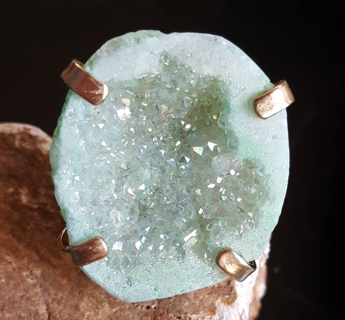 Mint Green Geode Ring Mint Green Druzy Ring Green Crystal Etsy