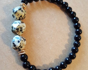 Black Jasper- Spotted Semi Precious Pendant #98 Kambaba Jasper Pendant Bead Black Gemstone Round Bead