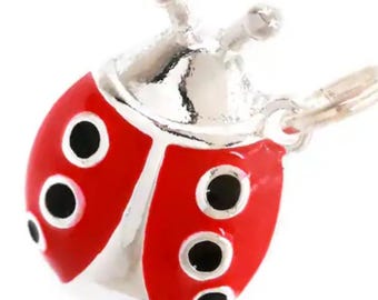 Röd och silver nyckelpigaberlock, rött silver nyckelpigahänge, rödguld nyckelpiga lyckobringare, flickor smycken, nyckelpiga smycke present till trädgårdsmästare