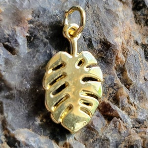 Gold leaf charm, gold Monstera leaf charm, delicate leaf charm, gold Monstera leaf pendant, nature charms, leaf jewelry, tropical leaf charm