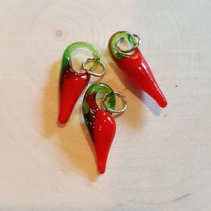 Glass Chili Pepper charms pendants, tiny 3/4 red green glass chili peppers, fall holiday chili lovers southwestern jewelry cute food charms image 3