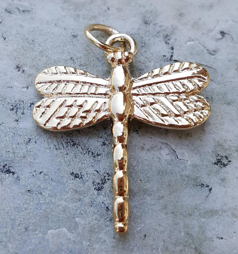 14k gold dragonfly charm small gold dragonfly pendant | Etsy