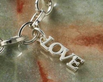 Silver LOVE charm, LOVE word charm, LOVE pendant, love quote charm, silver charms for jewelry making, letter charms, charm that says love