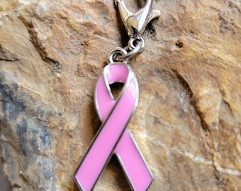 Silver pink cancer awareness charm, cancer survivor ribbon pendant, cancer survivor ribbon charm, survivor pink ribbon, pink ribbon charm