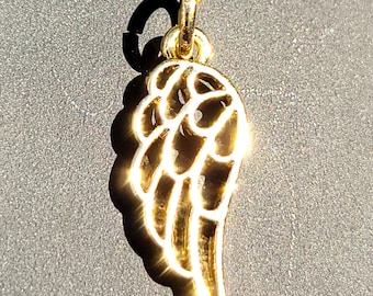 14k gold angel wing charm pendant, gold wing pendant, gold angel wing pendant, Christian faith jewelry, spiritual religious jewelry gift