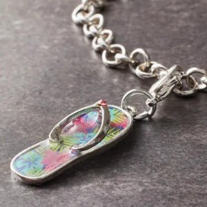 Clip on charm for bracelets necklaces, shoe charms w lobster clasps, tropical beach vacation charms, summer sandal charm, flip flop charm image 3