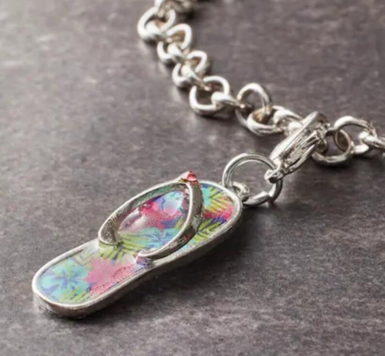 Clip on charm for bracelets necklaces, shoe charms w lobster clasps, tropical beach vacation charms, summer sandal charm, flip flop charm image 3
