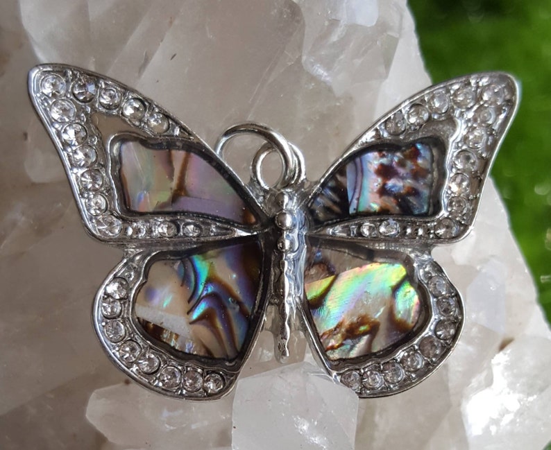 silver blue butterfly colorful butterfly necklace pendant pave crystal butterfly Abalone butterfly pendant with crystals abalone pendant