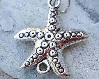 Silver starfish connector charm for bracelets, big silver starfish pendant, ocean beach vacation sea animal charms, silver starfish charms