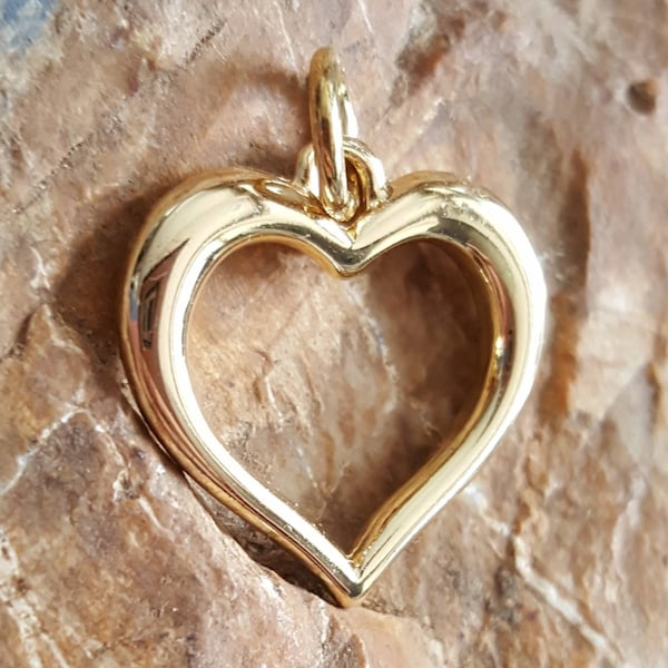 14k gold open heart charm, gold open heart pendant, gold heart jewelry, gold heart charm, gold heart pendant floating heart Valentine's gift