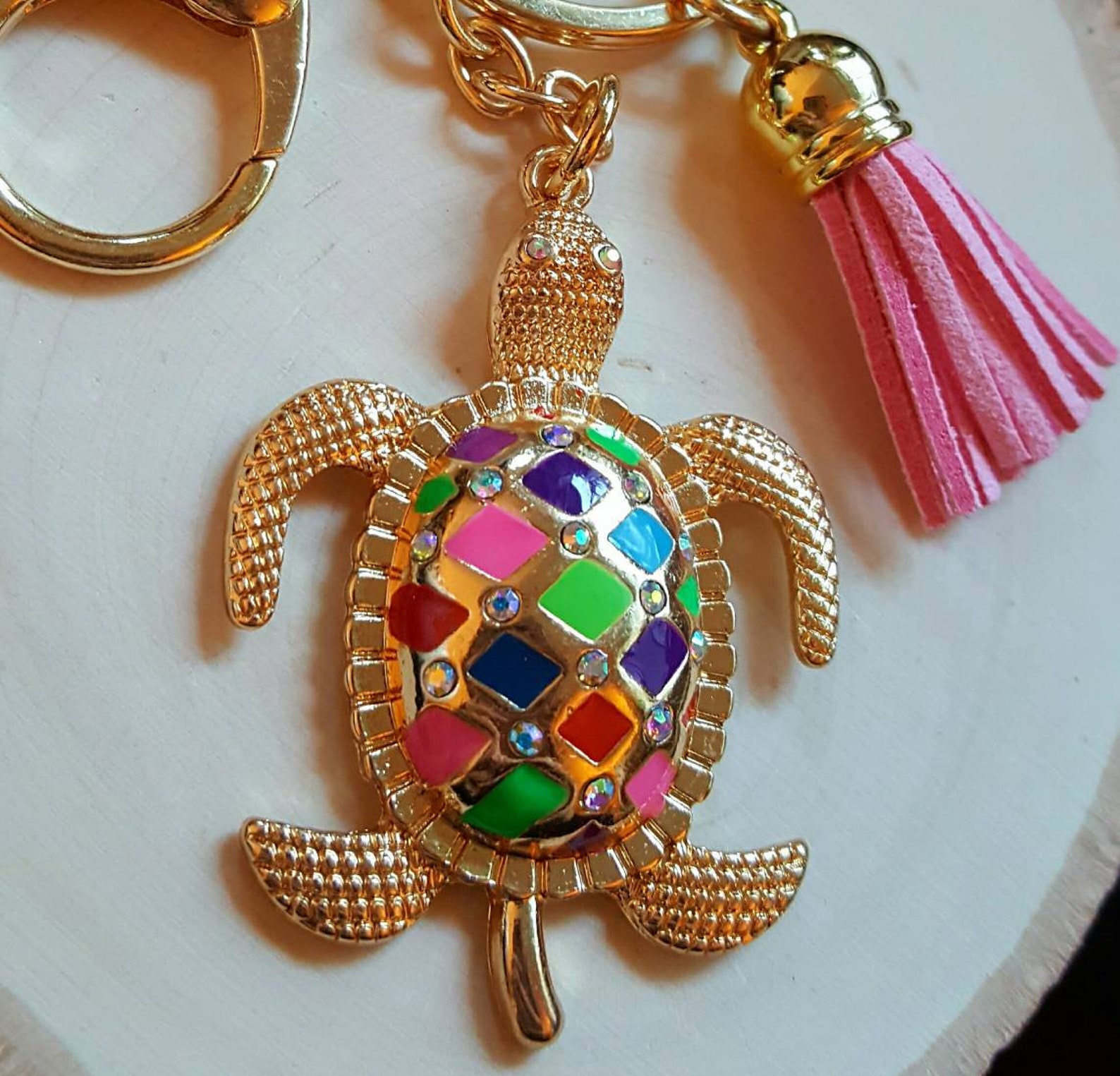 Gold Sea Turtle Keychain Unique Turtle Gift Enameled Etsy