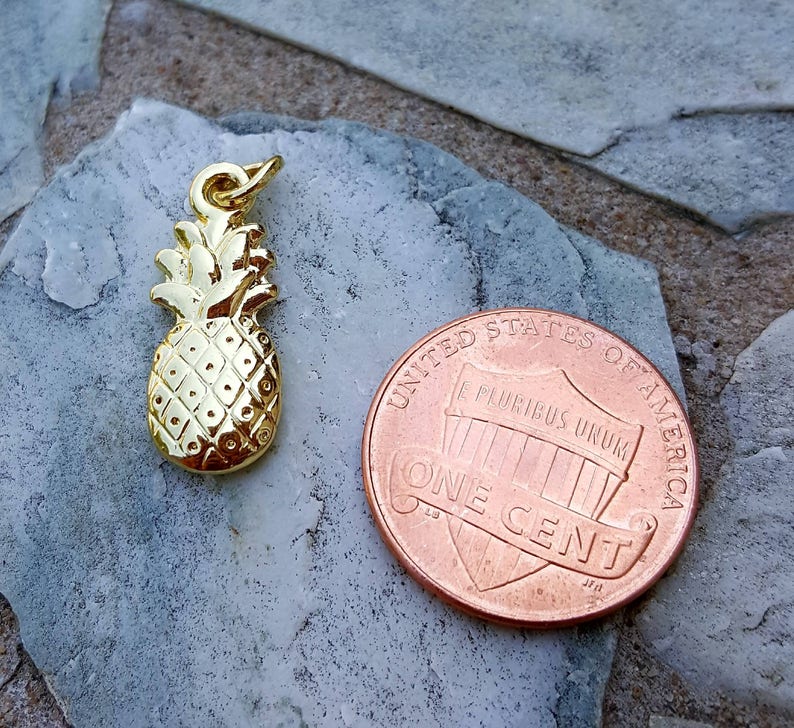 14k Gold Pineapple Charm Gold Pineapple Pendant Tiny Etsy