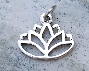 Silver lotus flower charm, yoga charms, silver lotus charm, silver lotus pendant, silver lotus flower pendant, spiritual jewelry gift
