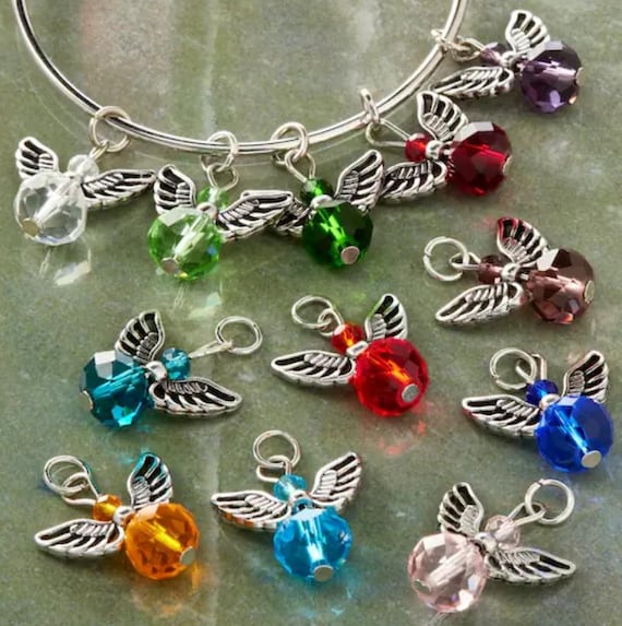 Silver Angel Charm, Colorful Beaded Angel Charm, Crystal Angel