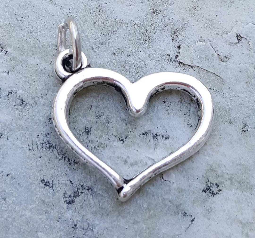 Silver Open Heart Charm, Silver Open Heart Pendant for Necklaces