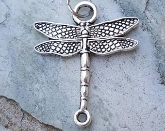 Silver dragonfly charm, silver dragonfly pendant, dragonfly jewelry, dragonfly connector charms, small silver dragonflies for jewelry making