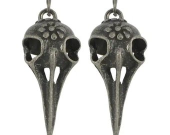 Oxidized silver metal bird skull pendant, tribal bird skull charm, floral bird skull, unique animal skull jewelry, gunmetal bird skull charm