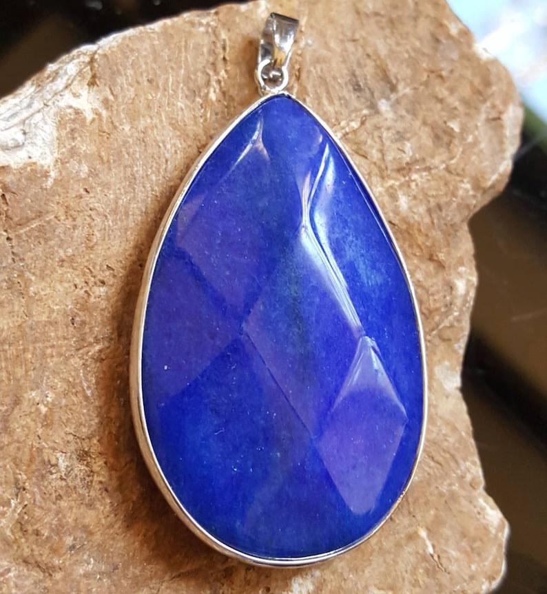 Navy blue quartz pendant silver blue gemstone pendant cobalt blue pendant royal blue focal pendant blue jewelry dark blue stone pendant