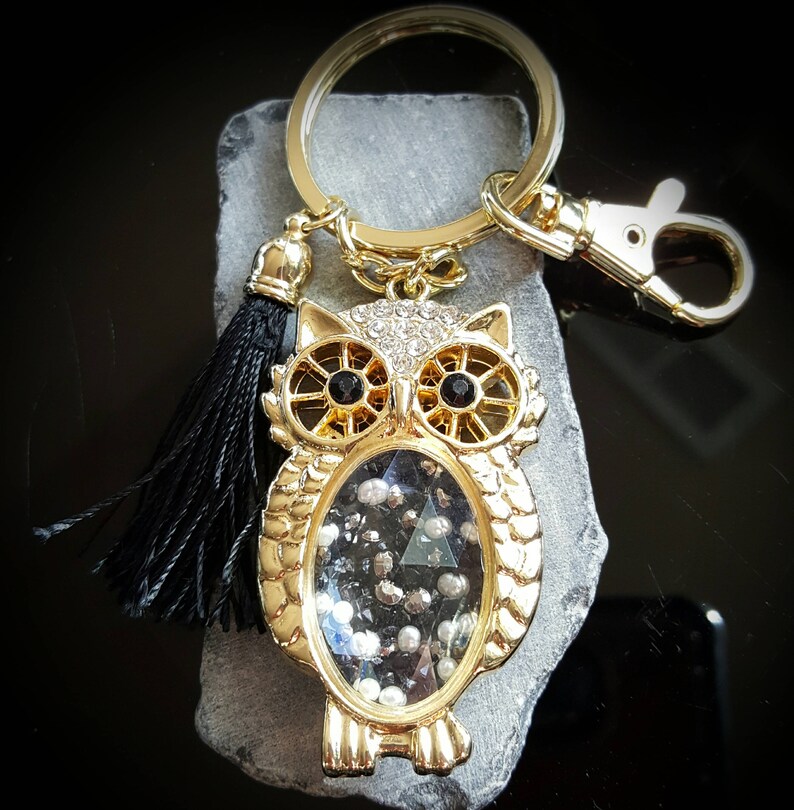 Unique Gold Owl Keychain Cute Crystal Owl Keychain Sparkly Etsy