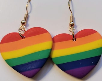 Pendientes de orgullo gay, pendientes LGBTQ, pendientes de arcoíris, joyas de arcoíris, pendientes de corazón de arcoíris, joyas de apoyo al orgullo gay, pendientes con forma de corazón