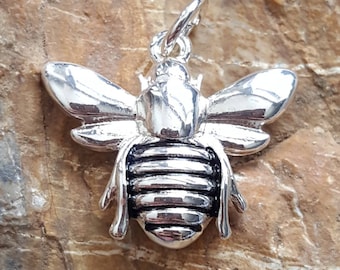 Silver bee charm, shiny silver bee pendant, silver bee jewelry, bee lover jewelry gift, beautiful silver bee, beekeeper bee christmas gift