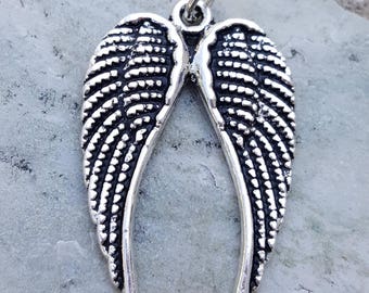De charme van de engelvleugel, antieke zilveren engelvleugelhanger, angelwing hanger, godsdienstige geestelijke Christelijke geloofscharme, engel juwelengift