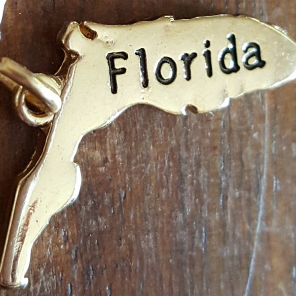 Florida state charm pendant, gold state of Florida charm for bracelets, United States map charm, gold Florida pendant, Florida jewelry gift