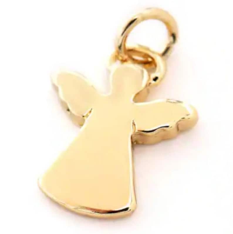 Thick gold angel charm, gold angel pendant, gold angel jewelry, angels for charm bracelets, Catholic Christian religious faith charm jewelry image 2