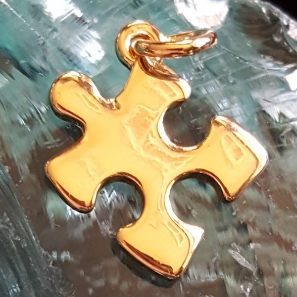 Gold puzzle piece charm, gold puzzle piece pendant, gold puzzle charm, puzzle jewelry, gold jigsaw puzzle charm, gold autism awareness charm