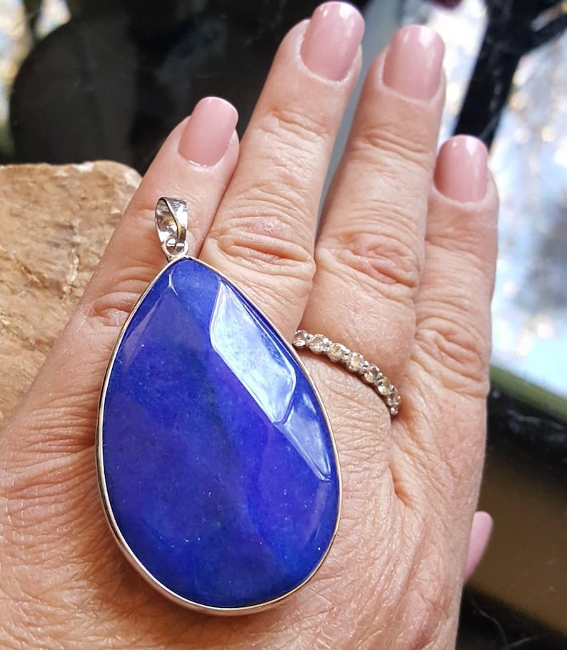 Navy blue quartz pendant silver blue gemstone pendant cobalt blue pendant royal blue focal pendant blue jewelry dark blue stone pendant