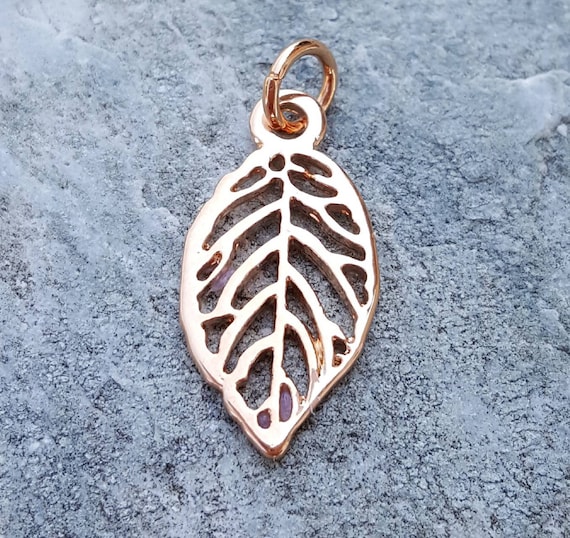 Rose Gold Leaf Charm Pendant Pink Gold 