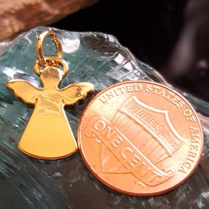 Thick gold angel charm, gold angel pendant, gold angel jewelry, angels for charm bracelets, Catholic Christian religious faith charm jewelry image 4