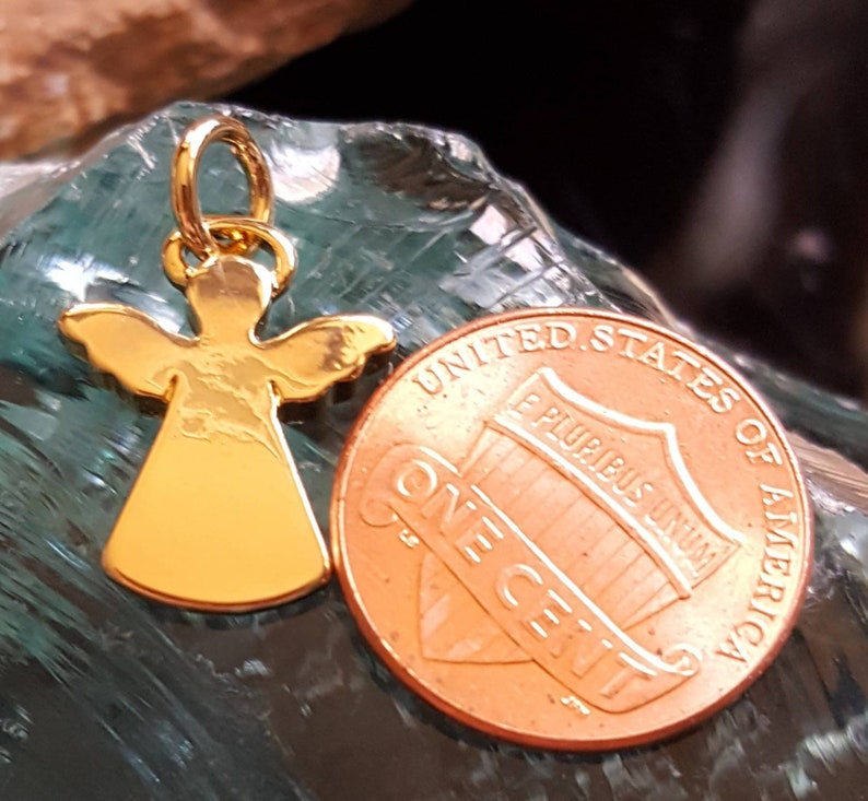 Thick gold angel charm, gold angel pendant, gold angel jewelry, angels for charm bracelets, Catholic Christian religious faith charm jewelry image 4