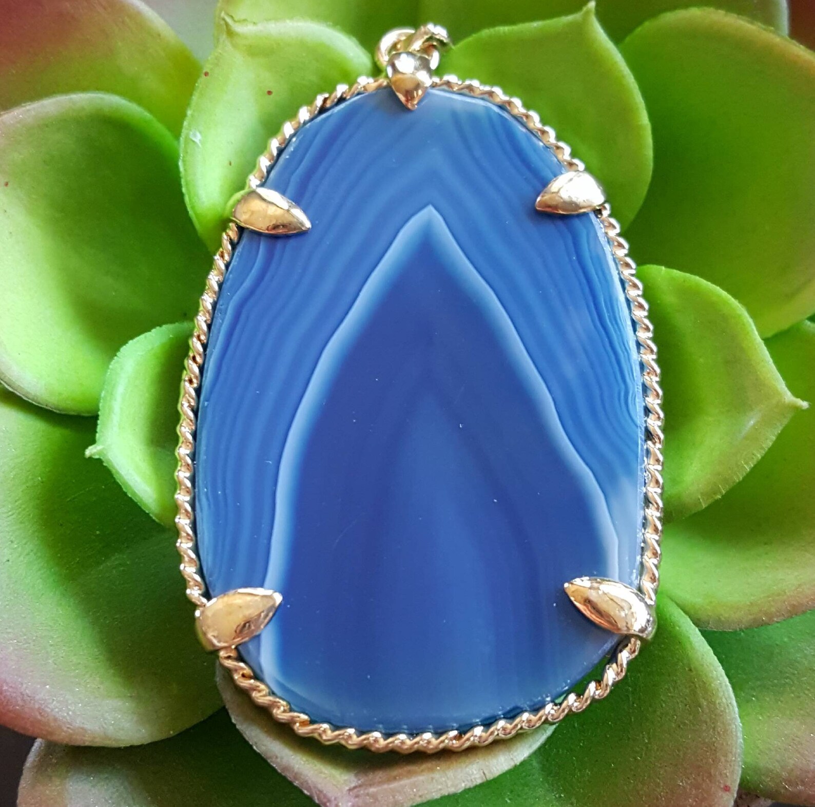 Aqua Blue Agate Pendant Blue Stone Pendant Blue & White Etsy UK