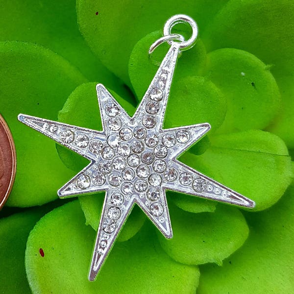 Sparkly pave crystal star charm, star of Bethlehem north star starburst charm, christian faith religious charm, Christmas star pendant gift