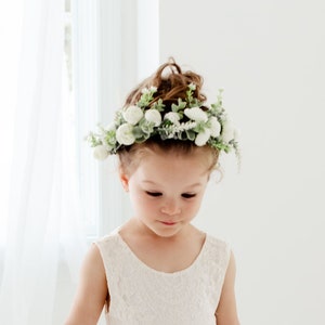 Athena Boho Flower Crown, Ivory Peony Flower Girl Halo, Bohemian Floral Wreath Headpiece for Wedding image 3