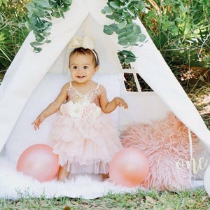Rose Gold Sequin Flower Girl Dress, Blush Pink Tulle Wedding Gown, Birthday Girl Cake Smash outfit, Boho Chic Easter Dress