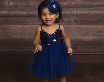 Navy Tulle Flower Girl Dress, Navy Blue Girls Spring Dresses, Dusty Blue Tulle Summer Dress