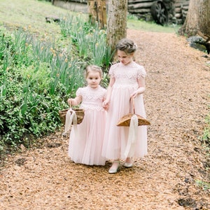 Blush Pink Sienna Dress, Boho Lace Flower Girl Dress for Toddlers, Bohemian Tulle Wedding Gown for Girls image 4