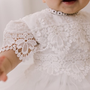 Lace Christening Gown, White Baptism Dress, White Flower Girl Dress, Boho Linen Christening Dress image 4