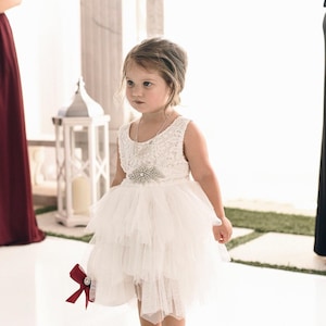 White Boho Dress, Crochet Flower Girl Dress, Romantic Toddler Tulle Dress
