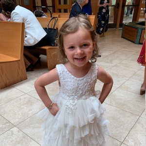 White Lace Flower Girl Dress, Romantic Ivory Cream Tulle Wedding Gown, Boho Chic Beach Couture, Will You Be My Flower Girl Proposal