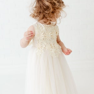 Boho Ivory Flower Girl Dress, Tulle Wedding Dress for Girls, Will You Be My Flower Girl Proposal Outfit, Bohemian Junior Bridesmaid Dress image 4