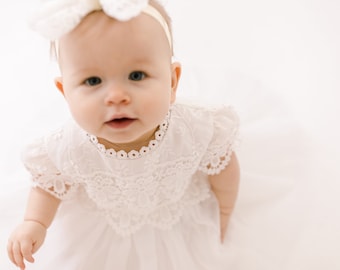 Christening Gown, White Newborn Baby Dress, Newborn Lace Flower Girl Dress, Boho Chic, 3 months - 24 months, Baptism Infant, Birthday