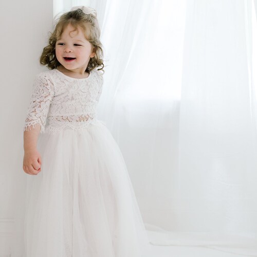Boho White Lace Flower Girl Dress Romantic Toddler Tulle Etsy
